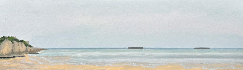 Impressionist acrylic painting 'Arromanche – Enroute' – calm seascape with horizon, sky and sandy shore, 100x30 cm.
Impressionistisch acryl schilderij 'Arromanche – Enroute' – rustig zeezicht met horizon, lucht en zandstrand, 100x30 cm.